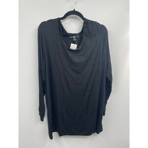 Ashley Stewart Top Womens 22/24 Black Stretch Long Sleeve Blouse Preppy Boho NWT
